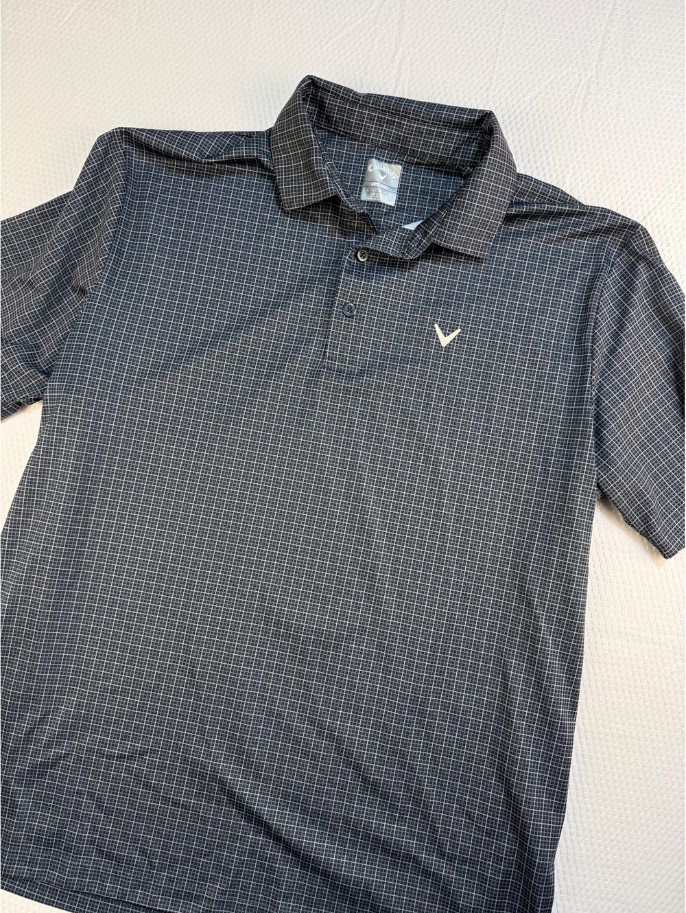Callaway Opti-Dri Golf Polo Mens Large Black Gray Micro Grid Performance Shirt
